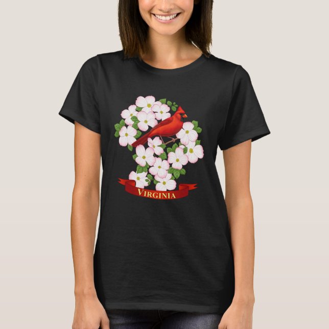 Camiseta Virginia State Cardinal Bird e Dogwood Flower (Frente)