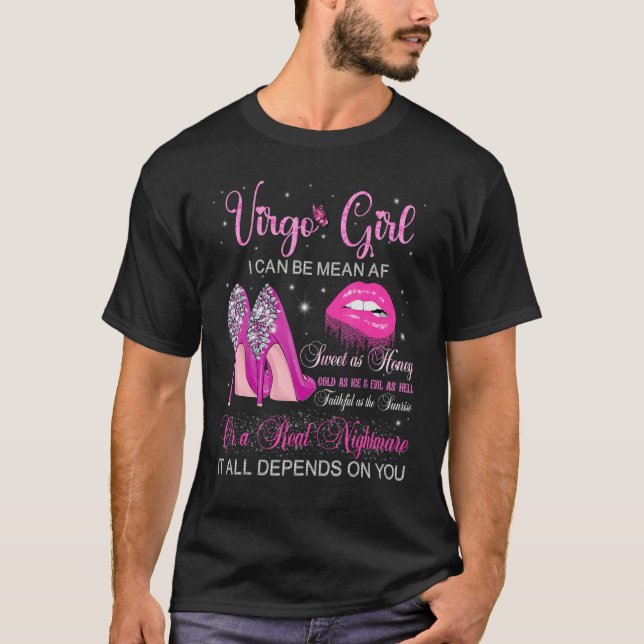 Camiseta Virgo Girl Birthday High Heels Driblando Lábios Zo (Frente)