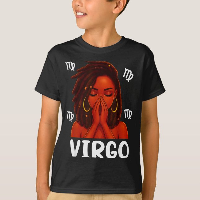 Camiseta Virgo Loc'd Black Woman Pray Christian Zodiac Birt (Frente)