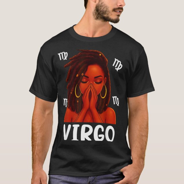 Camiseta Virgo Loc'd Black Woman Pray Christian Zodiac Birt (Frente)