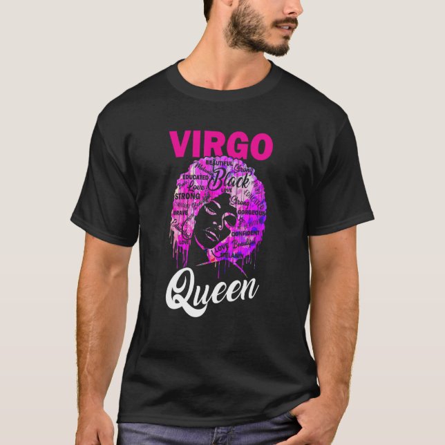 Camiseta Virgo Queen Black Woman Afro Natural Hair African (Frente)