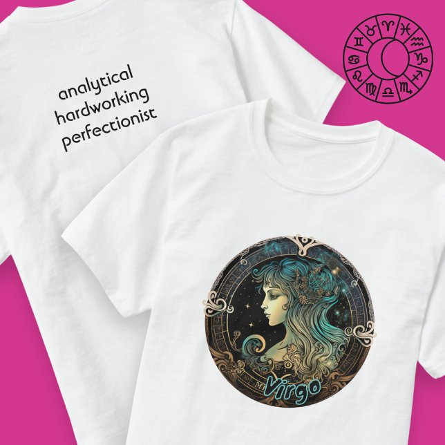 Camiseta Virgo Teal e Black Watercolor T-Shirt Zodiac (Criador carregado)