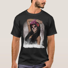 Camiseta Visão de Caveira de Açúcar Olhos Roxos sob Lua Che