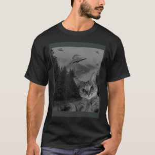 Camiseta Visão de OVNI de Selfie de Gato Conspiração Aliení