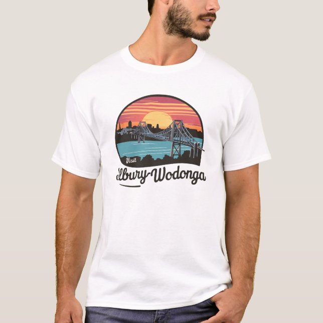 Camiseta Visita Albury Wodonga Cidade Australiana Retro Sun (Frente)