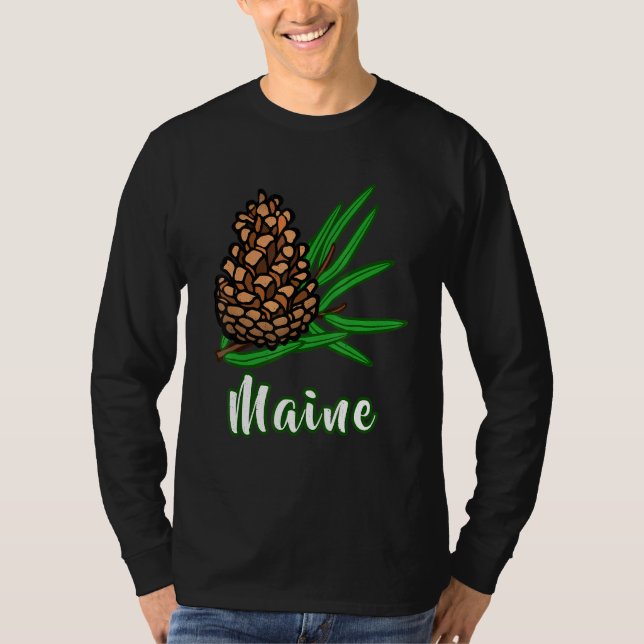 Camiseta Visita Distante Férias Maine Pinecone Pine Tree (Frente)