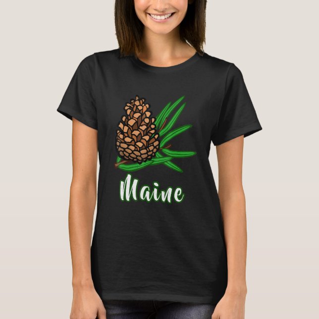 Camiseta Visita Distante Férias Maine Pinecone Pine Tree (Frente)