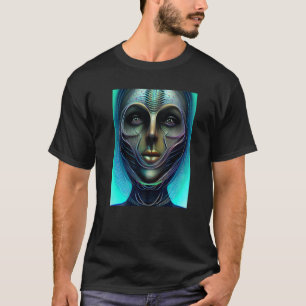 Camiseta Visitante Ciborgue Alien Feminina de um Verde Orgâ