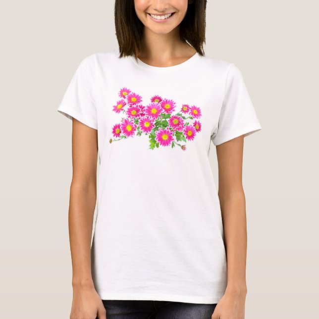 Camiseta Visitas Rosa / Buquê Asters + suas ideias (Frente)