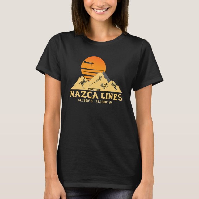 Camiseta Visite as Coordenadas das Linhas Nazcas do Sul do  (Frente)