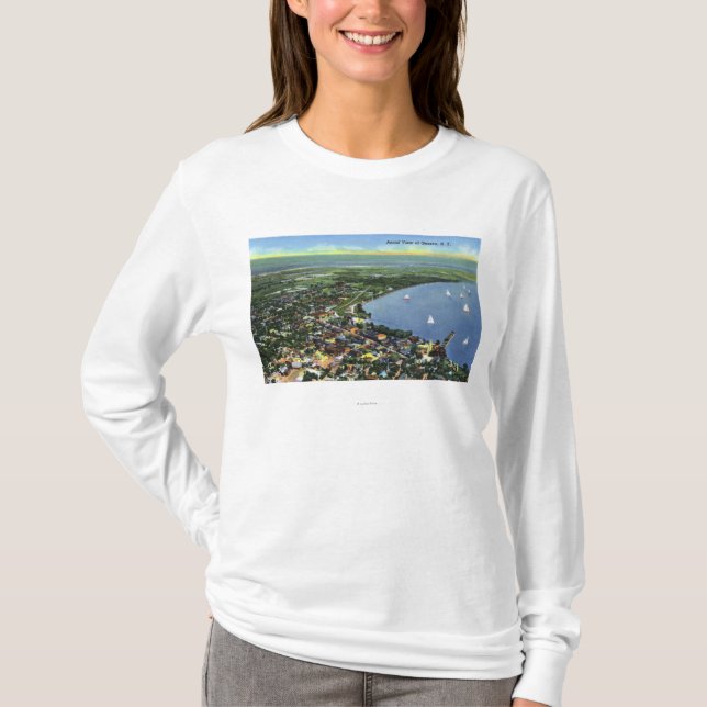 Camiseta Vista aérea da cidade, veleiros no lago (Frente)