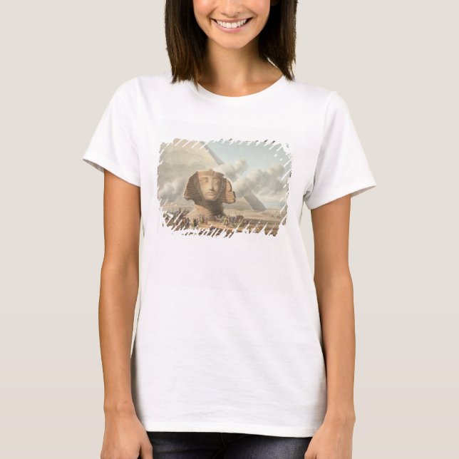 Camiseta Vista da cabeça da esfinge e da pirâmide de (Frente)