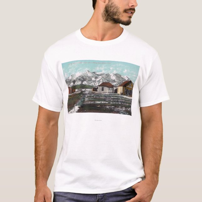 Camiseta Vista da cidade e da montanha após uma neve do (Frente)