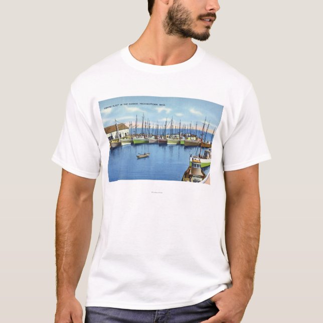 Camiseta Vista da frota pesqueira no porto (Frente)