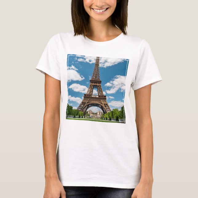 Camiseta Vista da Torre Eiffel do Parque Público Champ de M (Frente)