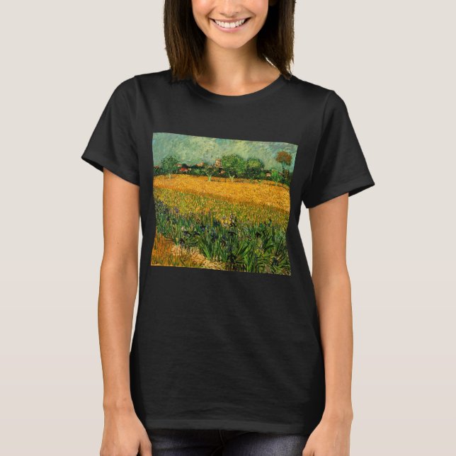 Camiseta Vista de Arles com Íris por Vincent van Gogh (Frente)