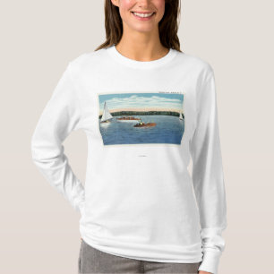 Camiseta Vista de barcos da vela e de motor no lago Owasco