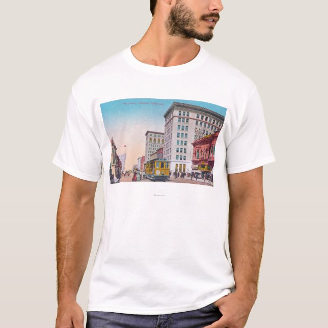 Camiseta Vista de Broadway com rua CarOakland, CA (Frente)