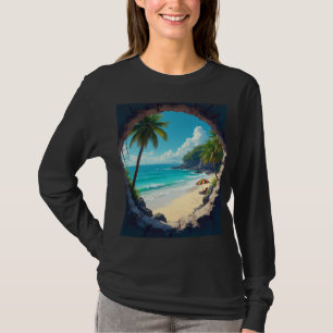Camiseta Vista de buraco de fechadura de praia caribenha