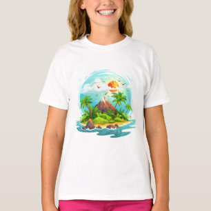 Camiseta Vista de Ilha Tropical – Oceano, Palmeiras e Praia