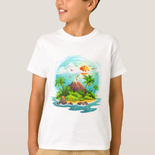Camiseta Vista de Ilha Tropical – Oceano, Palmeiras e Praia
