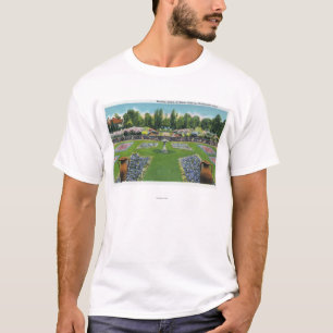 Camiseta Vista de jardins de uma propriedade do lago