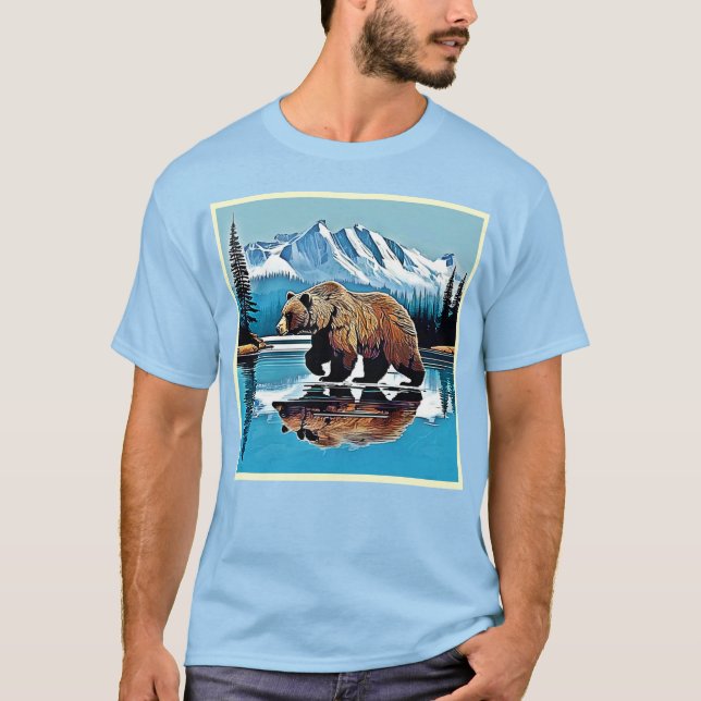 Camiseta Vista de Montanha do Lago Grizzly (Frente)