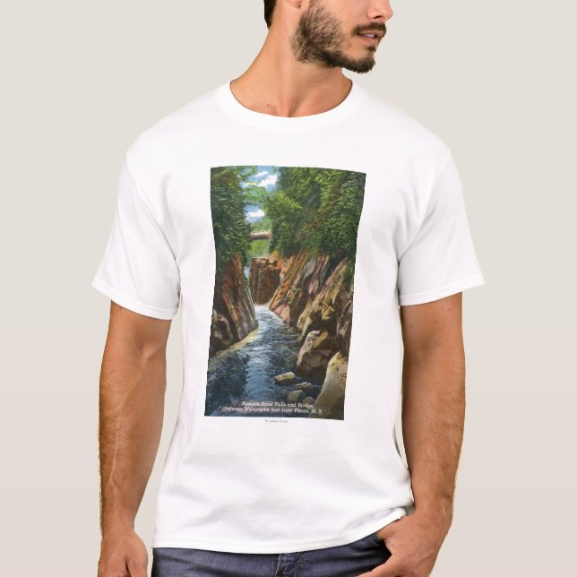 Camiseta Vista de quedas e de ponte do rio de Ausable (Frente)