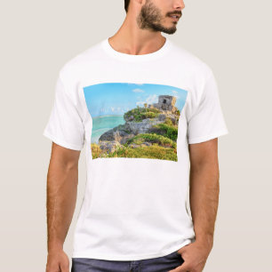 Camiseta Vista de ruínas de Tulum, deus do templo dos