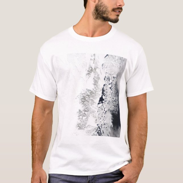 Camiseta Vista de satélite da costa oriental de Greenlan (Frente)
