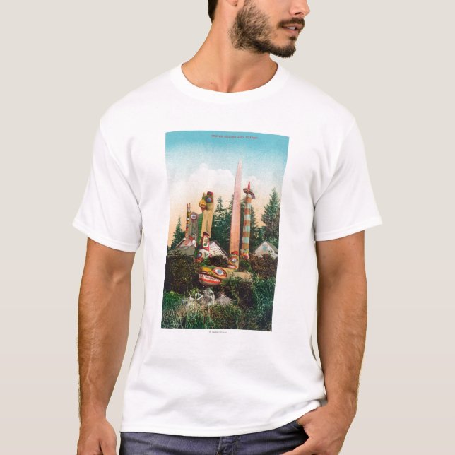 Camiseta Vista de sepulturas e de Totempoles indianos (Frente)