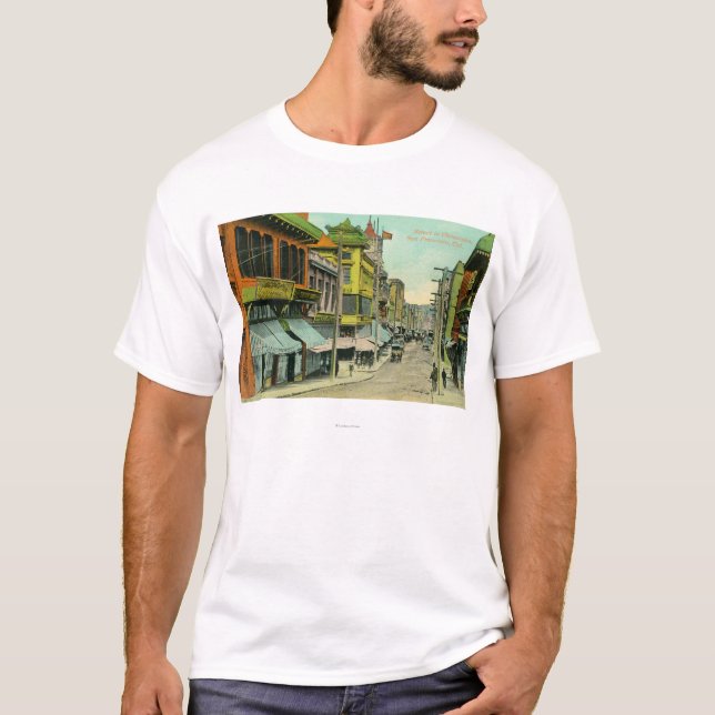 Camiseta Vista de uma rua de Chinatown (Frente)