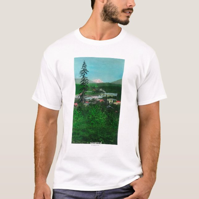 Camiseta Vista distante do pico e da cidade da geleira (Frente)