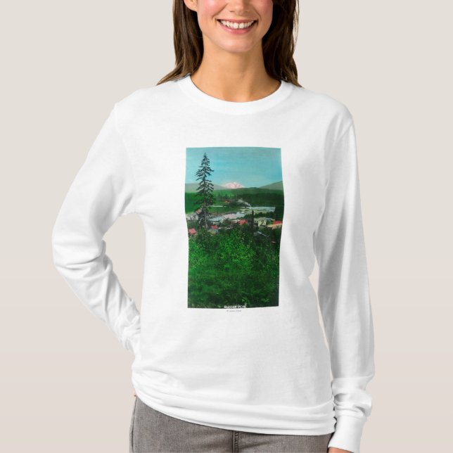 Camiseta Vista distante do pico e da cidade da geleira (Frente)