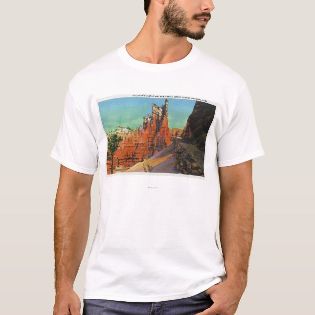 Camiseta Vista do castelo e das fugas novas de Gulliver (Frente)