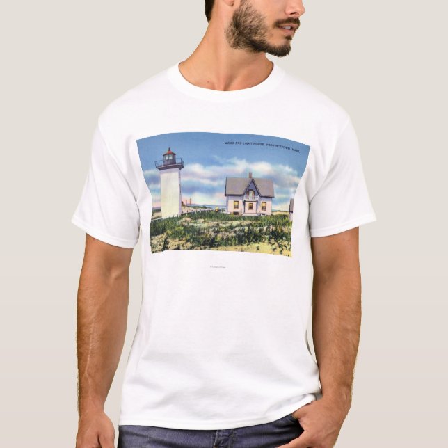 Camiseta Vista do farol de madeira da extremidade (Frente)