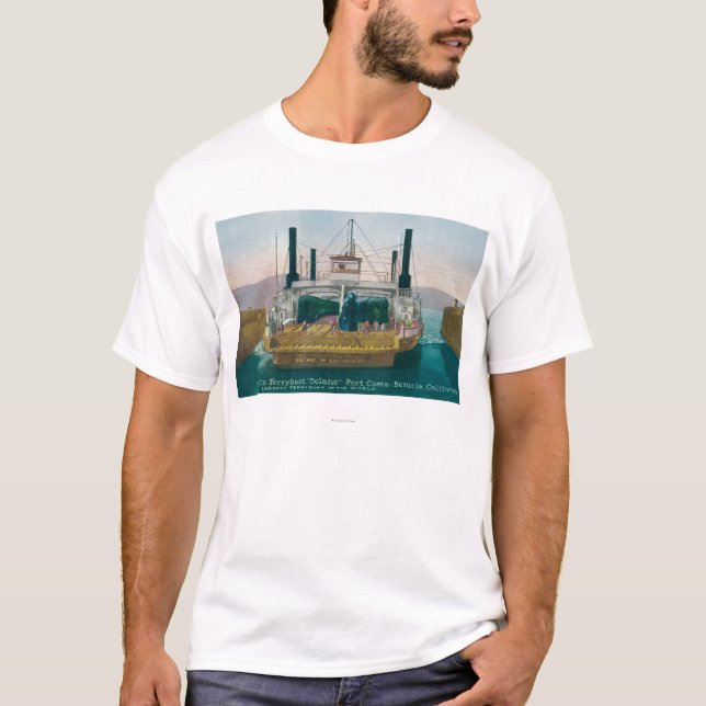 Camiseta Vista do ferryboat Solano do SP na doca (Frente)