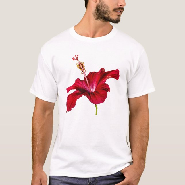 Camiseta Vista do Lado do Flor Red Hibiscus (Frente)