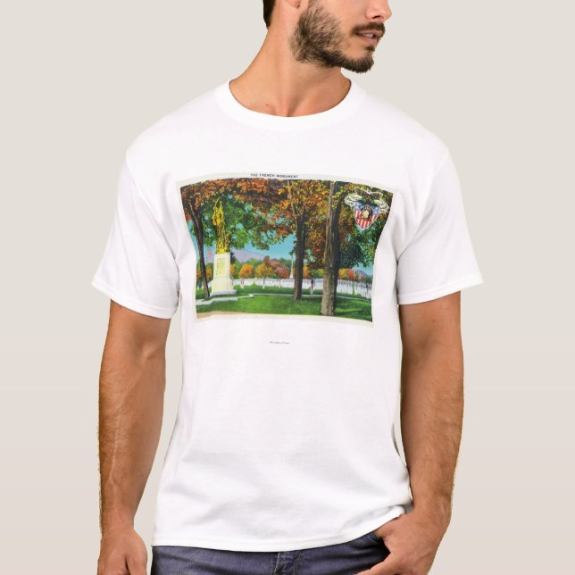 Camiseta Vista do monumento francês, soldados dentro (Frente)