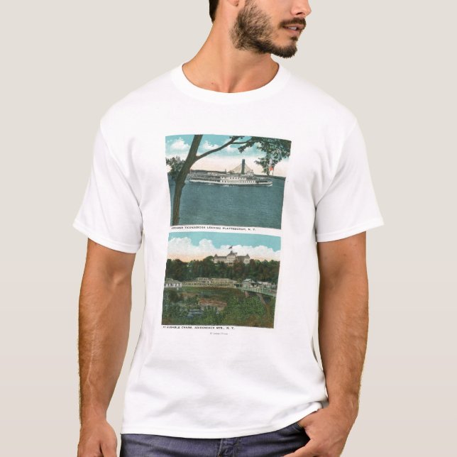 Camiseta Vista do navio a vapor de Ticonderoga e da falha (Frente)