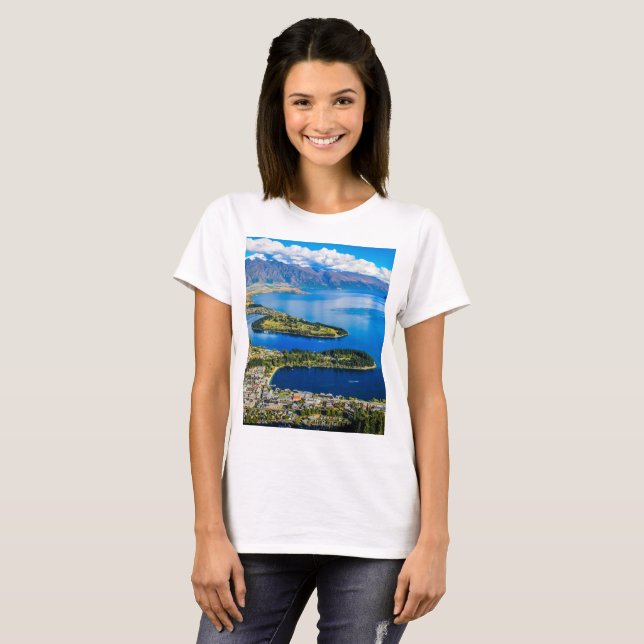 Camiseta Vista em Queenstown do Pico de Bob, Nova Zelândia (Frente Completa)