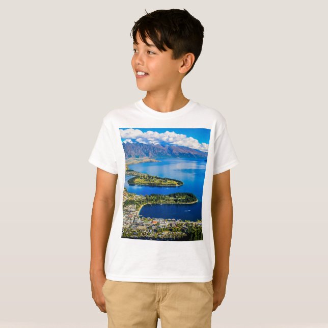 Camiseta Vista em Queenstown do Pico de Bob, Nova Zelândia (Frente Completa)