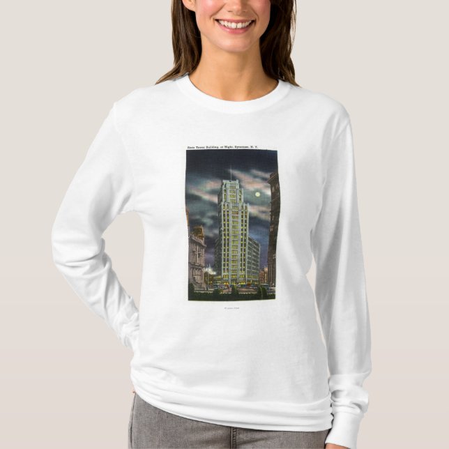 Camiseta Vista exterior da construção da torre do estado na (Frente)