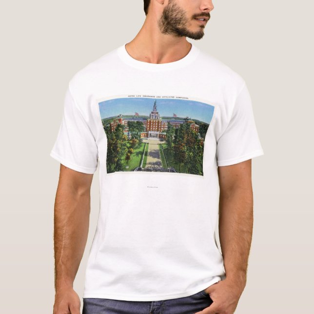 Camiseta Vista exterior da construção do seguro de vida de (Frente)
