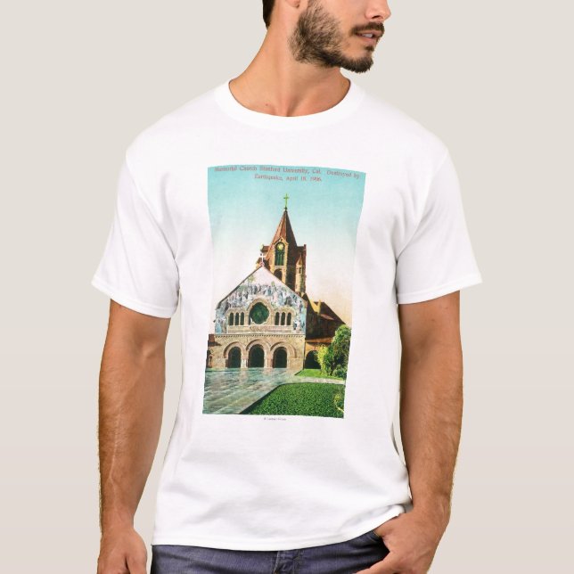 Camiseta Vista exterior da igreja memorável em Stanford U (Frente)