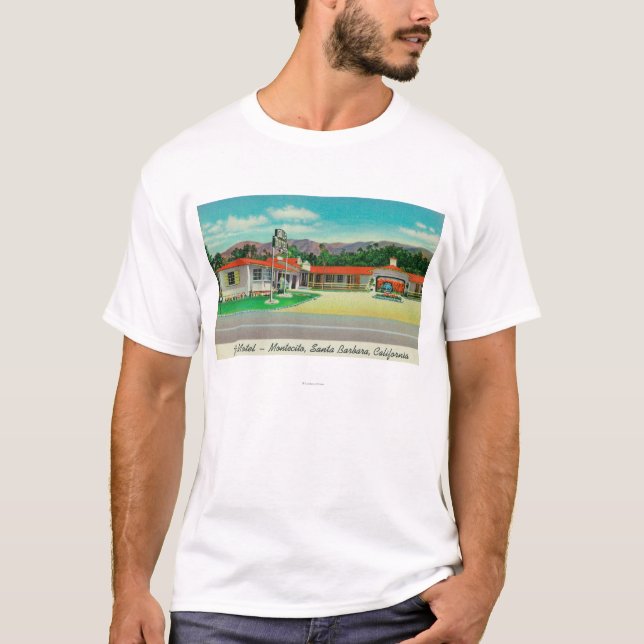 Camiseta Vista exterior do motel do golfe, Montecito (Frente)