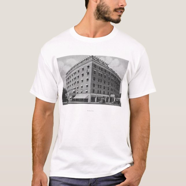Camiseta Vista exterior do Owyhee HotelBoise, identificação (Frente)