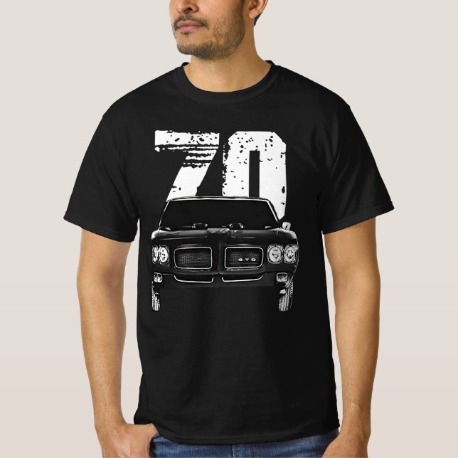 Camiseta Vista frontal da grelha GTO 1970, Pontiac, com ano (Frente)