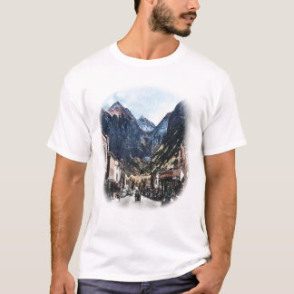 Camiseta Vista Gráfica da Rua da Cidade Montanhosa Vintage