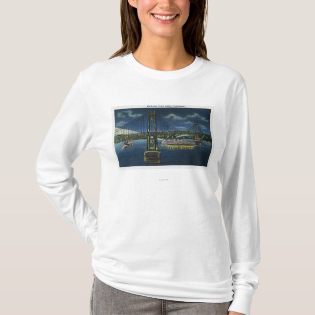 Camiseta Vista noturna da ponte de tráfego Médio-Hudson (Frente)